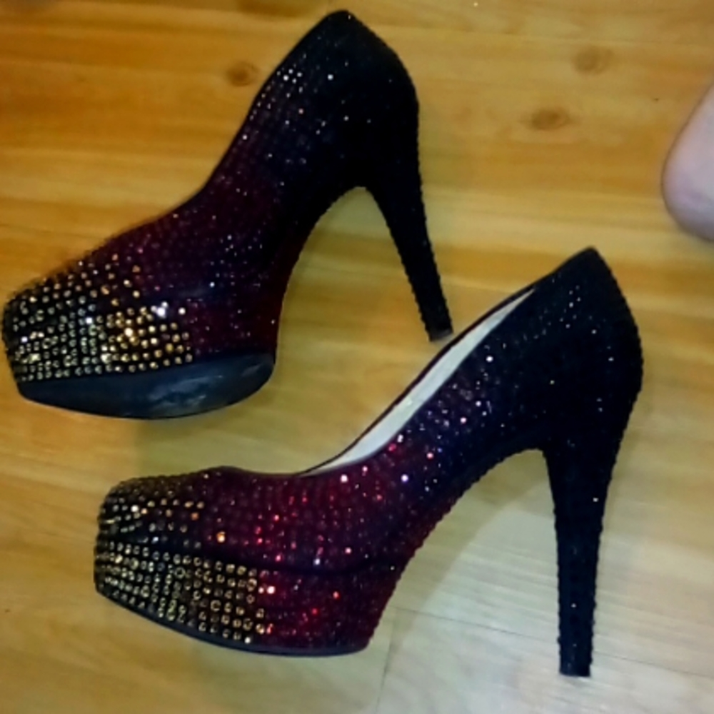 Gianni Bini Red ,Black gold sequin heels